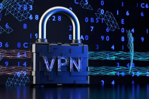 Vpn technology concept. The concept of data protection technology using vpn. 3d Stock Illustration