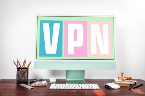 VPN Text on Computer Screen Representing Secure Internet Connection Concept Stock Photos