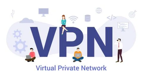 Vpn virtual private network concept with big word or text and team people wit Stock Illustration