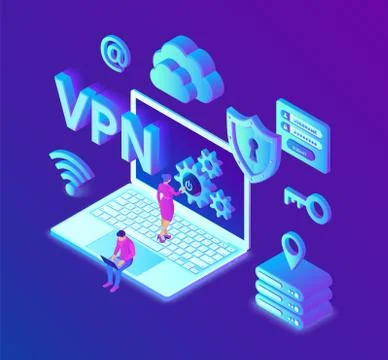 VPN. Virtual private network. Data encryption, IP substitute. Secure VPN conn Stock Illustration