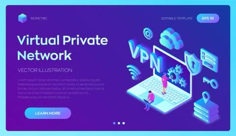 VPN. Virtual private network. Data encryption, IP substitute. Secure VPN conn Stock Illustration