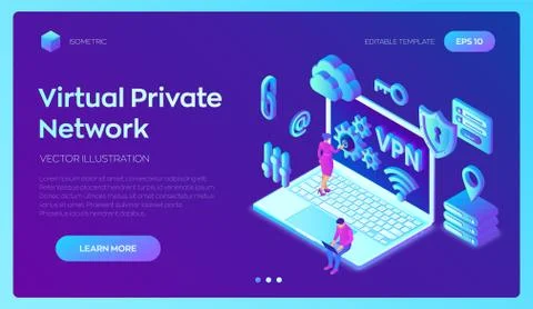 VPN. Virtual private network. Data encryption, IP substitute. Secure VPN conn Stock Illustration
