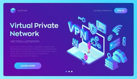 VPN. Virtual private network. Data encryption, IP substitute. Secure VPN conn Stock Illustration