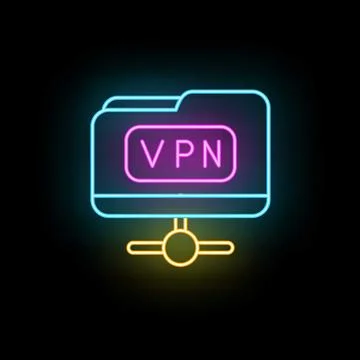 Vpn virtual private network folder neon connection icon Stock Illustration