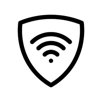 VPN - virtual private network icon. Simple shield with wi-fi symbol. Outline 库存插图