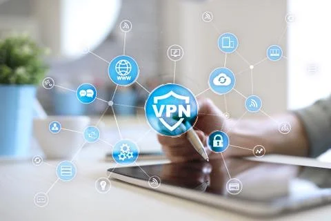 VPN Virtual Private network protocol. Cyber security and privacy connection Фото
