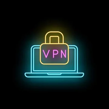Vpn virtual private network secure neon laptop icon Stock Illustration