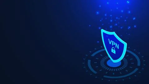 VPN, virtual private network shield with padlock, hologram Illustrazione stock