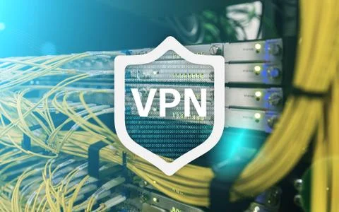 VPN, virtual private network technology, proxy and ssl, cyber security. Illustrazione stock