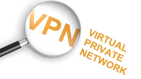 VPN, Virtual Private Network, word under magnifying glass Stock Illustration