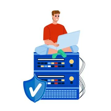 Vps Hosting Internet Service Using Man Vector Illustrazione stock