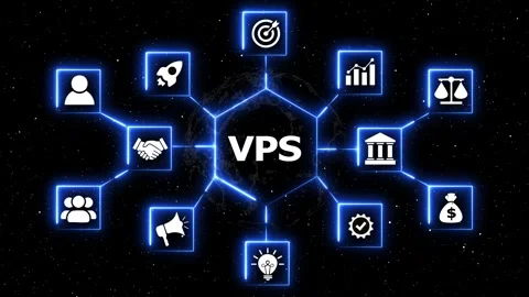 Vps virtual private server hologram shows network. Vps virtual private serv.. Vidéo 333804110