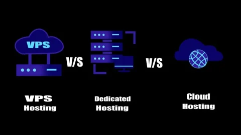 VPS vs Dedicated vs Cloud Hosting Comparison Banner on Black Background wit.. Vidéo 333915467