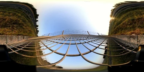 VR 360 Airplane approaching the landing strip at sunset, seen from bottom Stock Footage 92468783