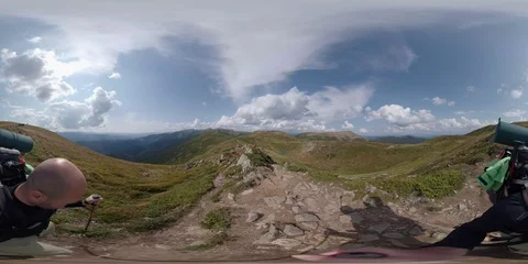 Vr 360 Backpacker walking alone in mountains 7pt. Stock-Footage 94717349