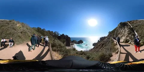 VR 360 Big Sur McWay Fall Hiking POV Equirectangular 04 California Coast USA Video stock 239937519