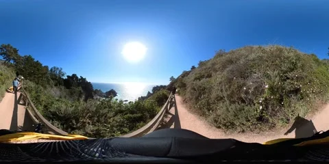 VR 360 Big Sur McWay Fall Hiking POV Equirectangular 03 California Coast USA 스톡 동영상 239937521