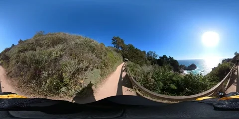 VR 360 Big Sur McWay Fall Hiking POV Equirectangular 06 California Coast USA Video stock 242122835