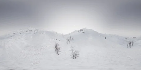 Vr 360 camera moving above the snow rocky mountains ridges In a cold region Stock Footage 93945626