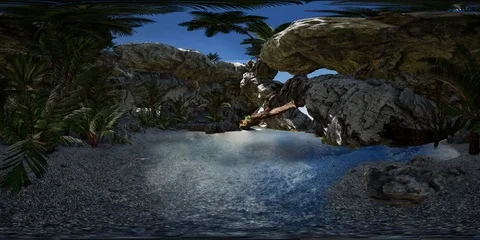 VR 360 cave paradise blue sea and sky. paradise on beach tropical island Stock Footage