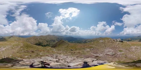 Vr 360 Clouds Timelapse. Tourist traveler in mountains Stock Footage 94289200