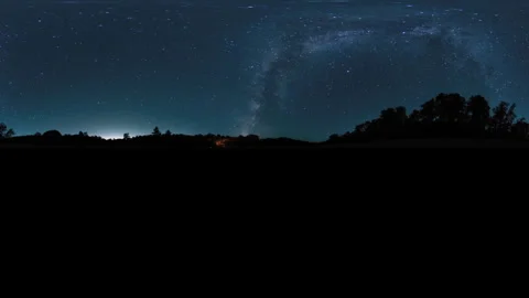 VR 360 Equirectangular Summer Night Sky Forest Milky Way Galaxy Mount Pinos Video stock 320558544