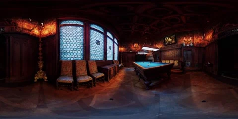 VR 360 old vintage billiards room interior Stock Footage 130635547