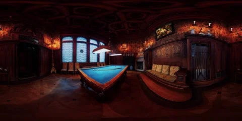 VR 360 old vintage billiards room interior Vidéo 141036403