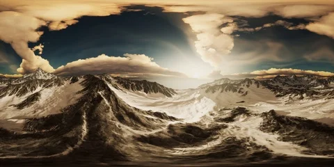 VR 360 Rays of Sunset on the Tops of the Mountains Stock Footage 102430542