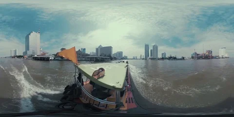VR 360 ship is sailing across the Bangkok river Stock Footage 85881802