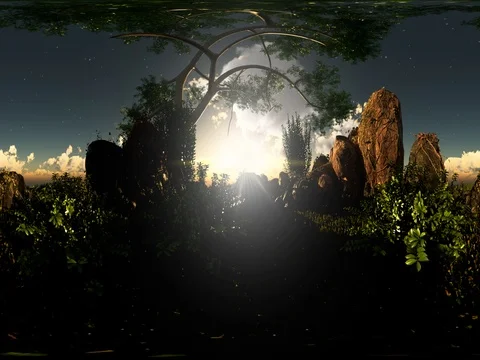 Vr 360. timelapse of cloud sunset and pine trees at rocky field Vidéo 73598145