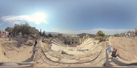 VR 360 video of Athens Acropolis Herodes Atticus theater with visitors in summer Stock Footage 246960290