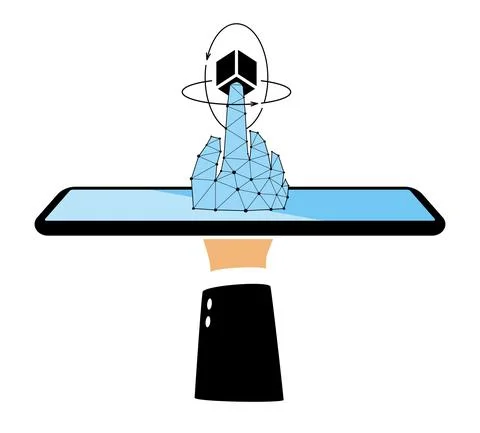 VR and Metaverse Technology Concepts. Hand passing through the tablet screen  Stock Illustration