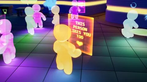 Vr avatar of person is using dating app site - industrial 3D rendering 스톡 일러스트