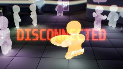 Vr avatar of a user gets disconnected message - industrial 3D illustration Stock Illustration