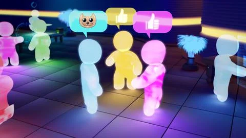 Vr avatars talking about the cats - industrial 3D illustration イラスト素材