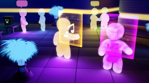 Vr avatars of users downloading or shopping music online Stock Illustration