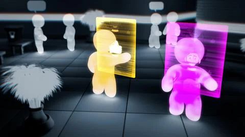 Vr avatars of users giving likes to their friends - industrial 3D illustration Stock Illustration