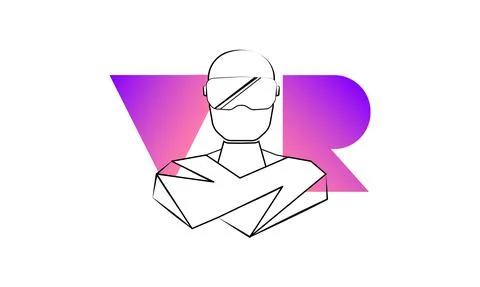VR banner with face in augmented glasses, Virtual reality, Futuristic Cyber Stock Illustration