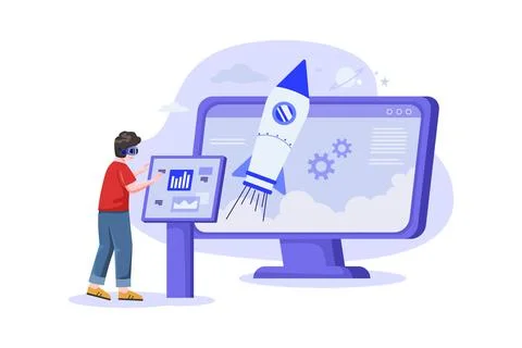 VR Blockchain launch Stock Illustration