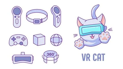 VR Cat. Set of vector icons Illustrazione stock