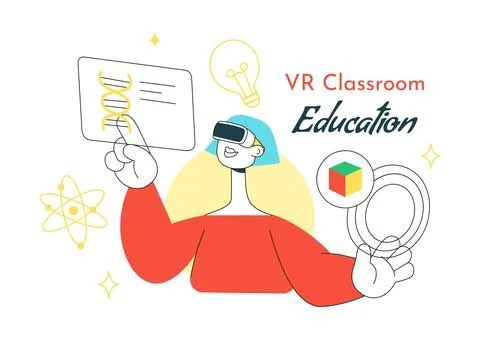 VR Classroom Education Illustration Featuring Students Learning with Virtua.. Stock Illustration