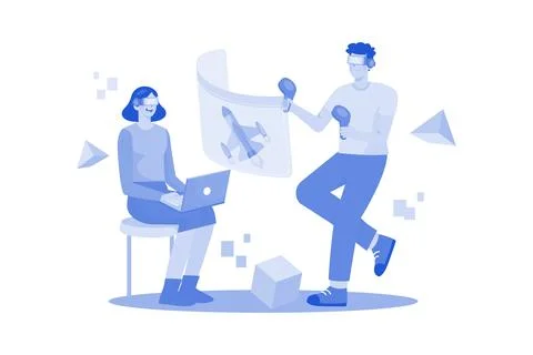 VR Content Creator Immerses Viewers In A Virtual World Stock Illustration