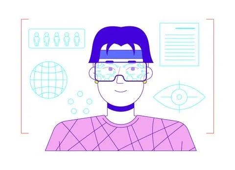 VR data analytics cartoon flat illustration Stock Illustration