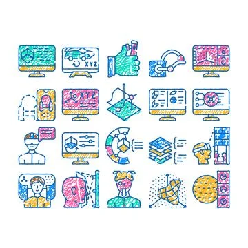 Vr designer occupation icon hand drawn 스톡 일러스트