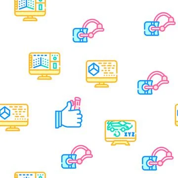 Vr Designer Occupation Vector Seamless Pattern 库存插图