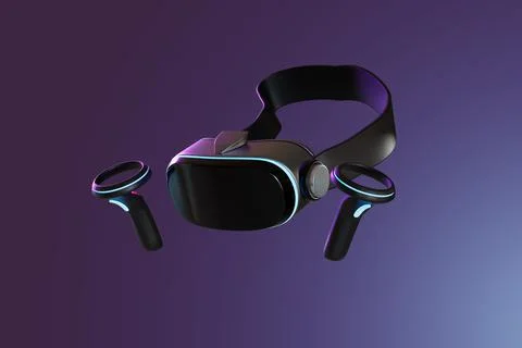 Vr device floating in the air 3D, Render, illustration Stock Illustration