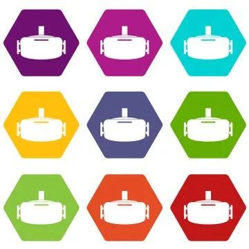 Vr device icon set color hexahedron イラスト素材