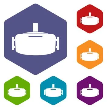 Vr device icons set hexagon イラスト素材
