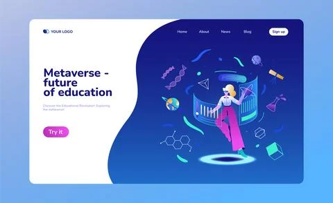 Vr education in metaverse augmented reality landing page Stock Illustration